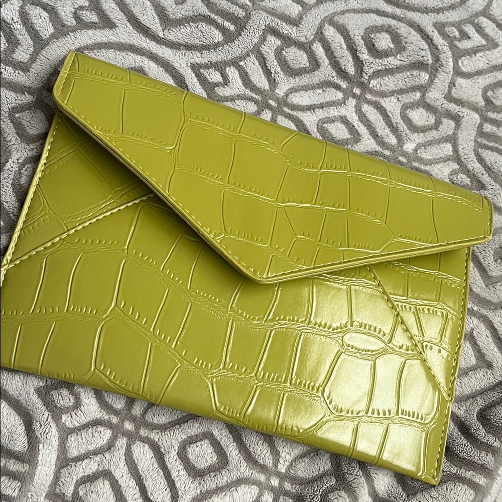 Green Croc-Embossed Envelope Clutch